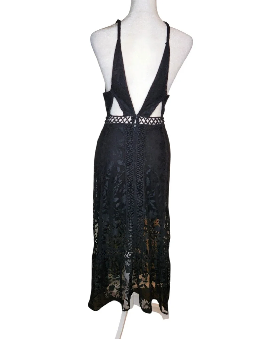 Free People Anastasia Black Lace Midi Dress Size 0